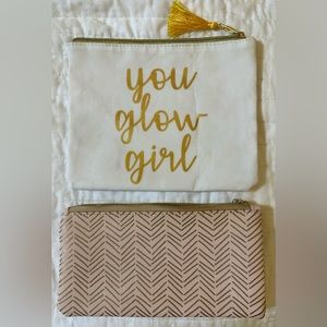 2 Cosmetic bags - pink , gold, white